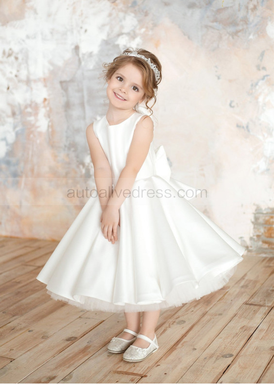 Ivory Satin Simple Keyhole Back Flower Girl Dress